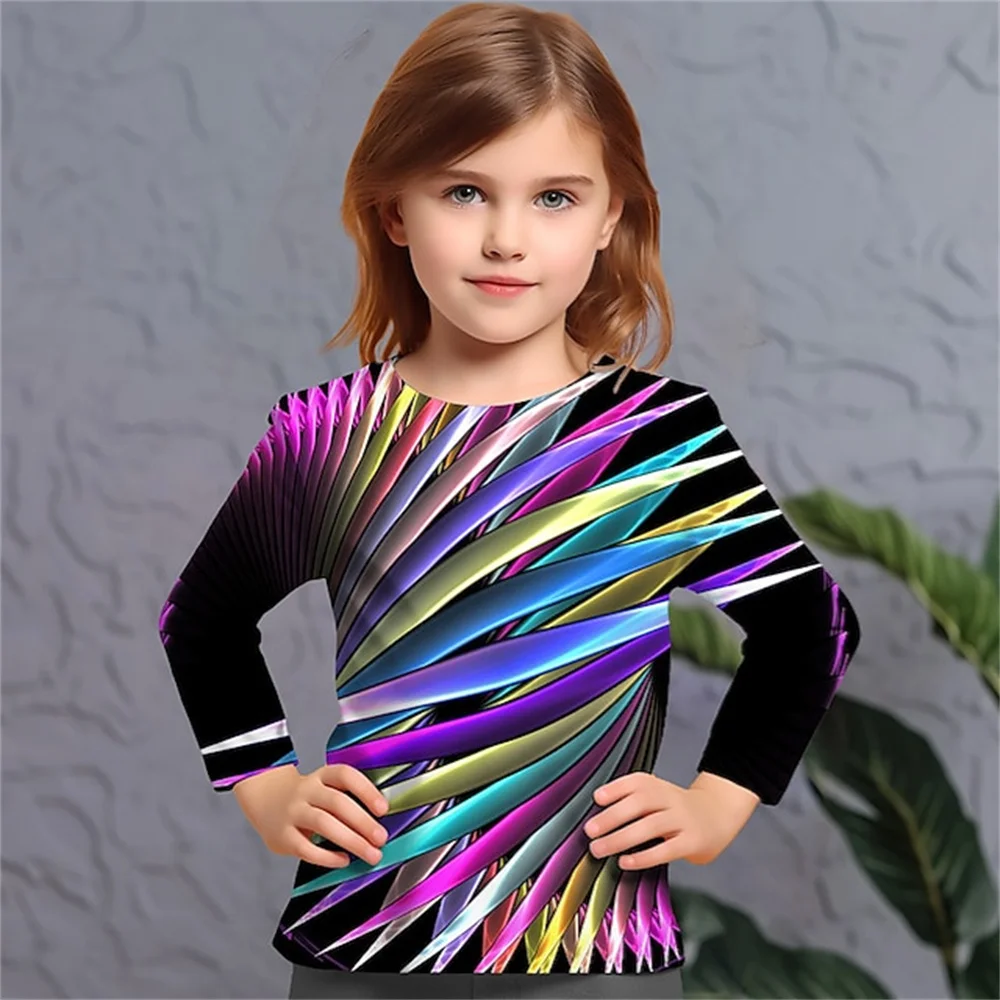 Girl Clothing Vortex Colorful Polyester Teenagers Girls Clothes Outdoor For Kids Autumn One Piece T Shirt Long Sleeve Tee Shirt