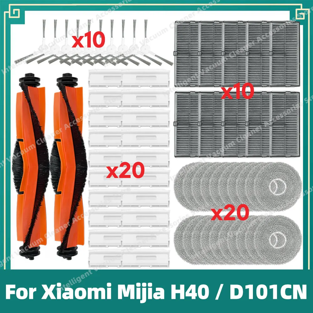 Compatible Pour (Xiaomi Mijia H40 / D101CN) Pièces d'Aspirateur Brosse Principale, Brosse Latérale, Filtre HEPA, Chiffon de Nettoyage, Sac à Poussière, Accessoires