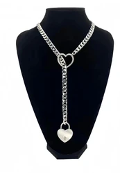 Y2K Silver Slip Chain Star O-Ring Lock Open Heart Charm Lariat Necklace for Women Punk Rock Cuban Link Chain Pendant Y Necklace