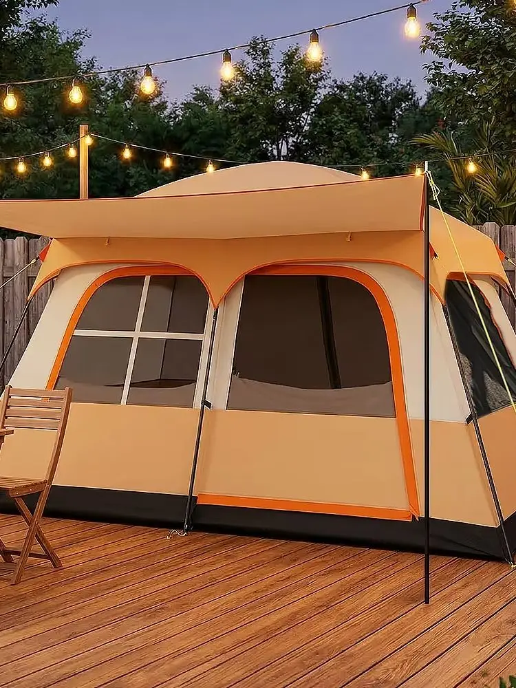 Tragbares Familienzelt, Outdoor-Campingzelt mit ausziehbarem Vordach, schneller Aufbau und einfache Aufbewahrung, Außenzelt aus Oxford-Gewebe, tragbares Zelt mit abnehmbaren Trennwänden
