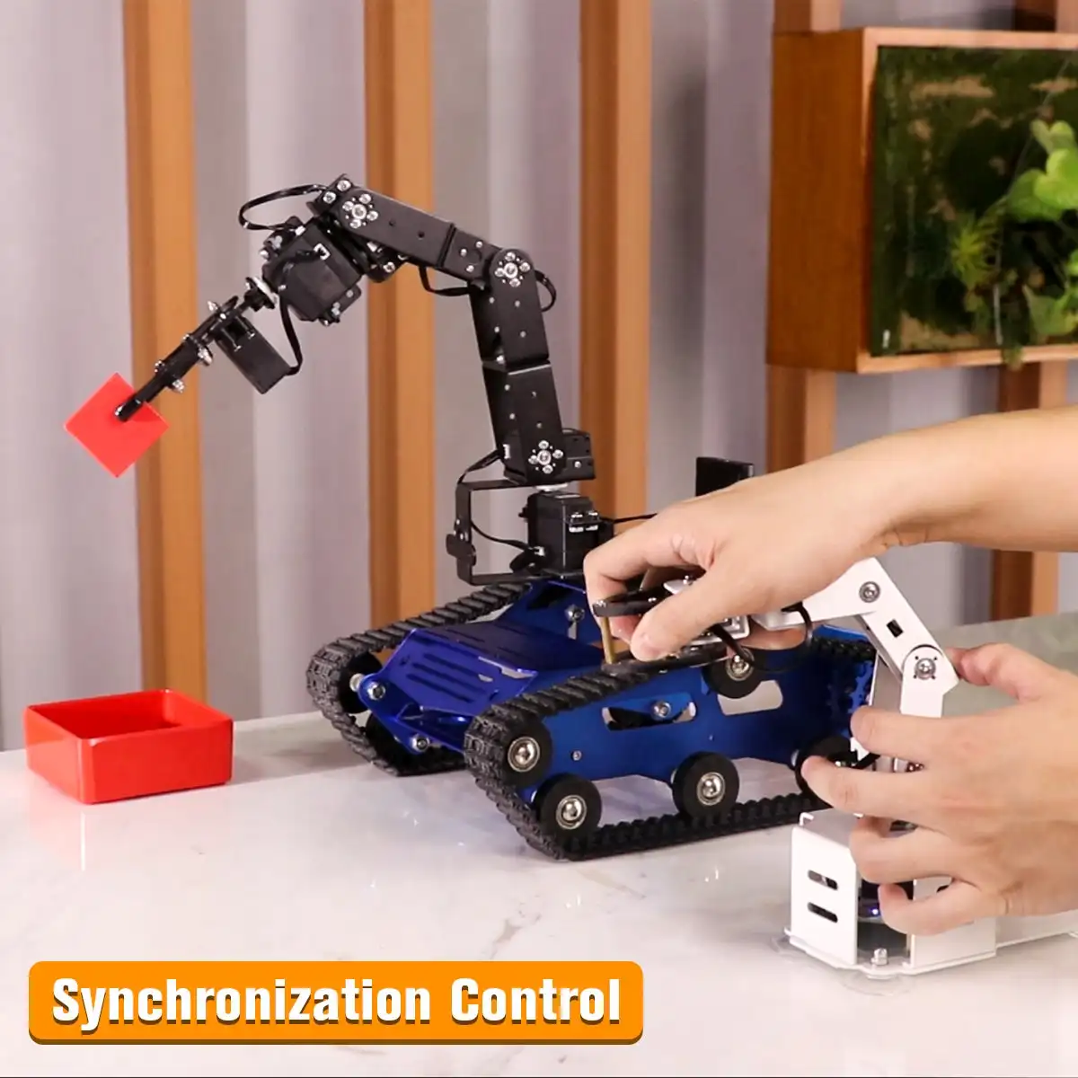 Hiwonder tankbot trilha robô carro carregado com braço robótico para programação stm32