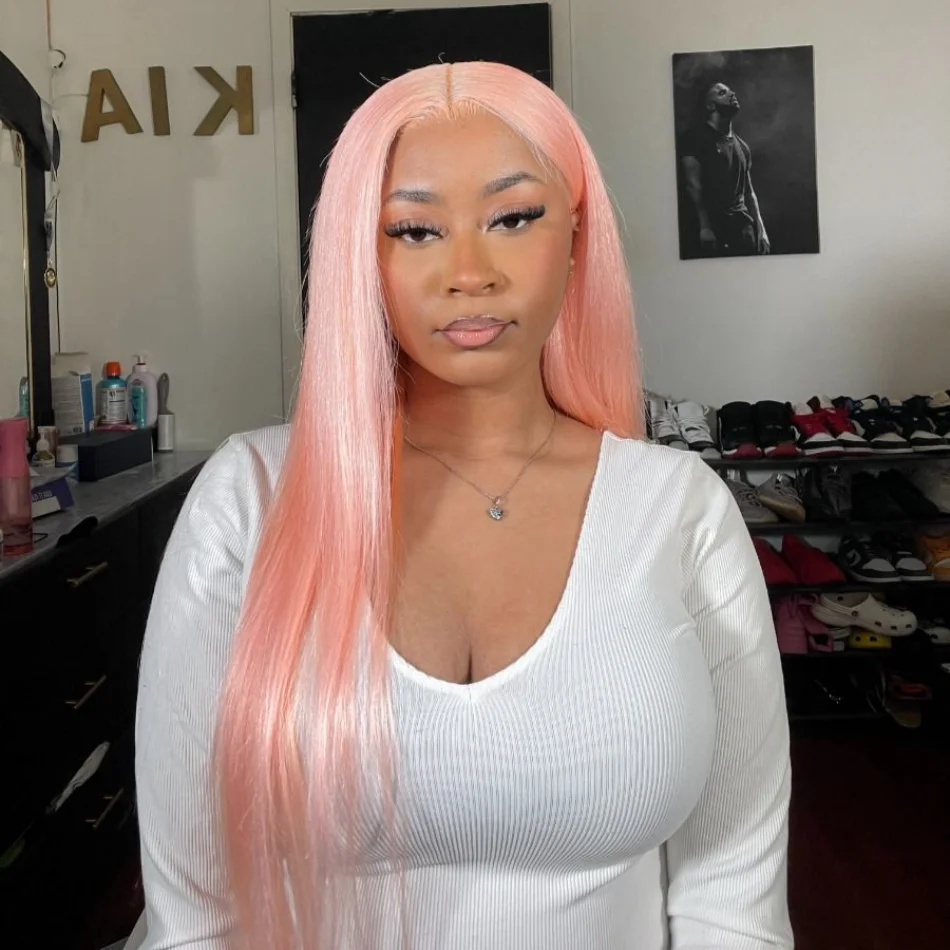 Light Pink Straight Lace Frontal Wig 13x6 13x4 Hd Transparent Straight Light Pink Lace Front Human Hair Wigs For Women Pink Wig