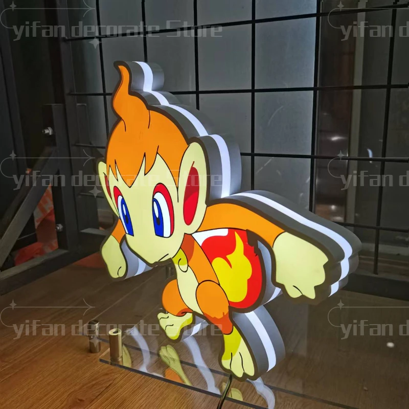 Imagem -02 - Chimchar Macaco Logotipo Lightbox Led Personalizado Decoração de Parede para o Negócio Pendurado Arte 12 Polegada Crianças Desktop Nightlight 3d Impressão Presente Luz