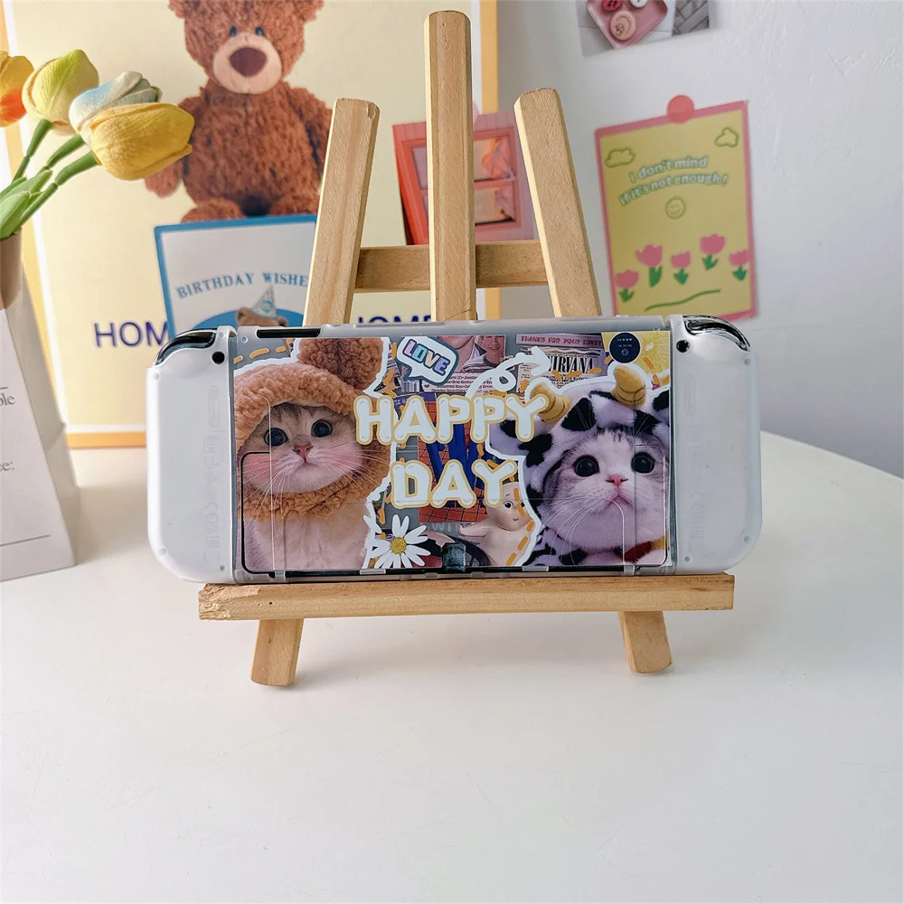 Cute Kawaii Cat Pattern Protective Case For Nintendo Switch Oled Protector Cover For Switch NS Game Console Accessories Casing