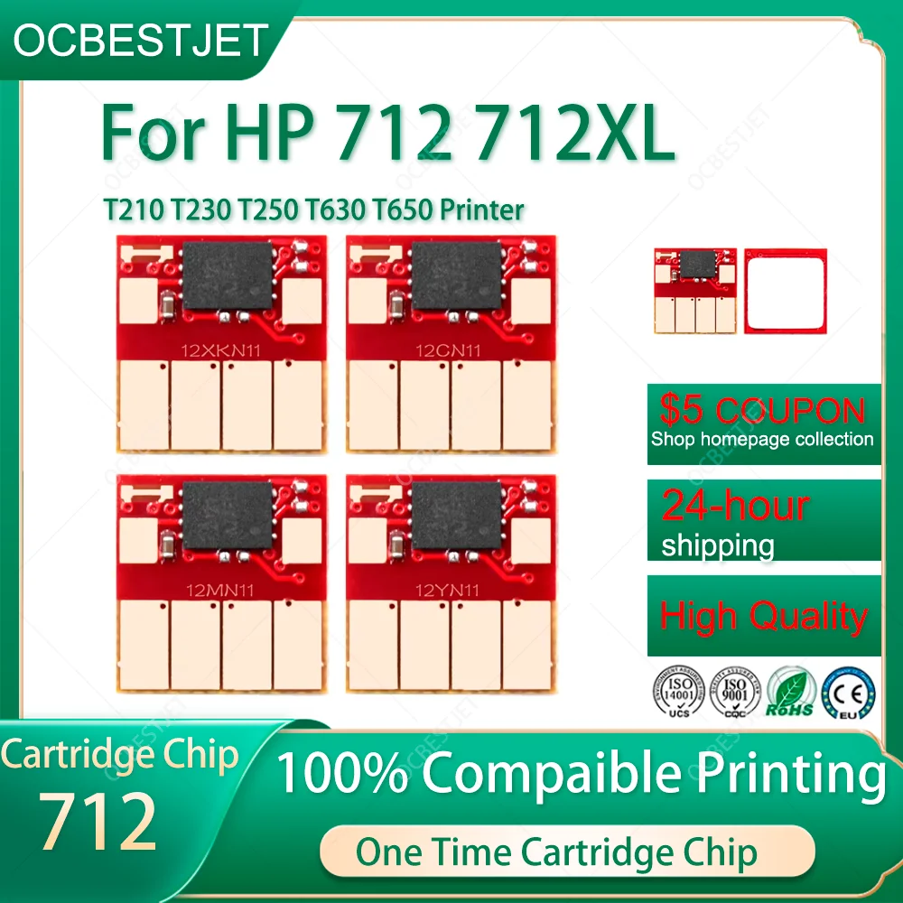 For HP 712 712XL Ink Cartridge Chip HP712 Disposable Chip For HP DesignJet T650 T630 T250 T230 T210 Compatible One Time Chip
