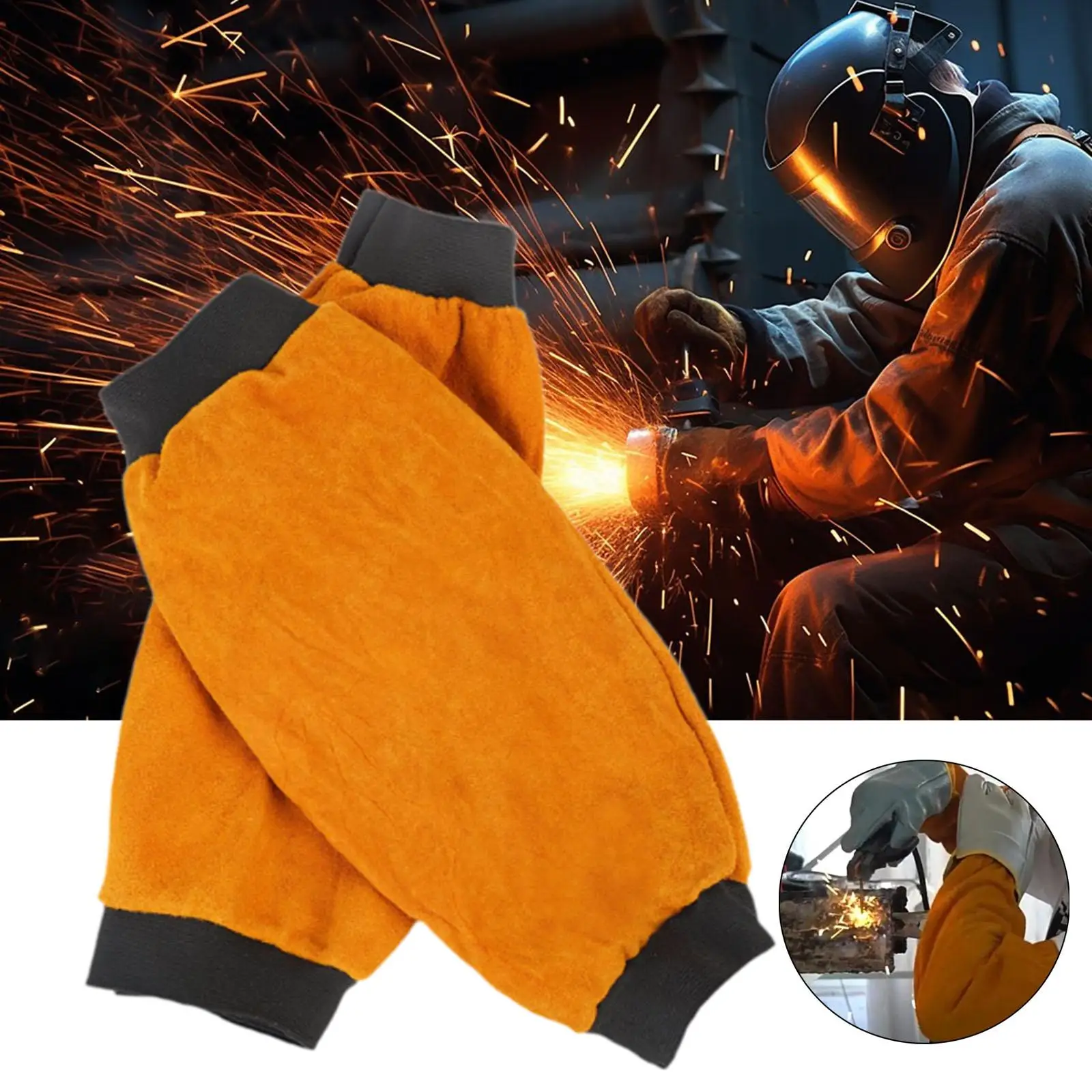 

2 Pieces PU Leather Welding Sleeves Heat Resistant Flame Retardant Arm Protection Portable Welding Arm Guard for Industrial Work