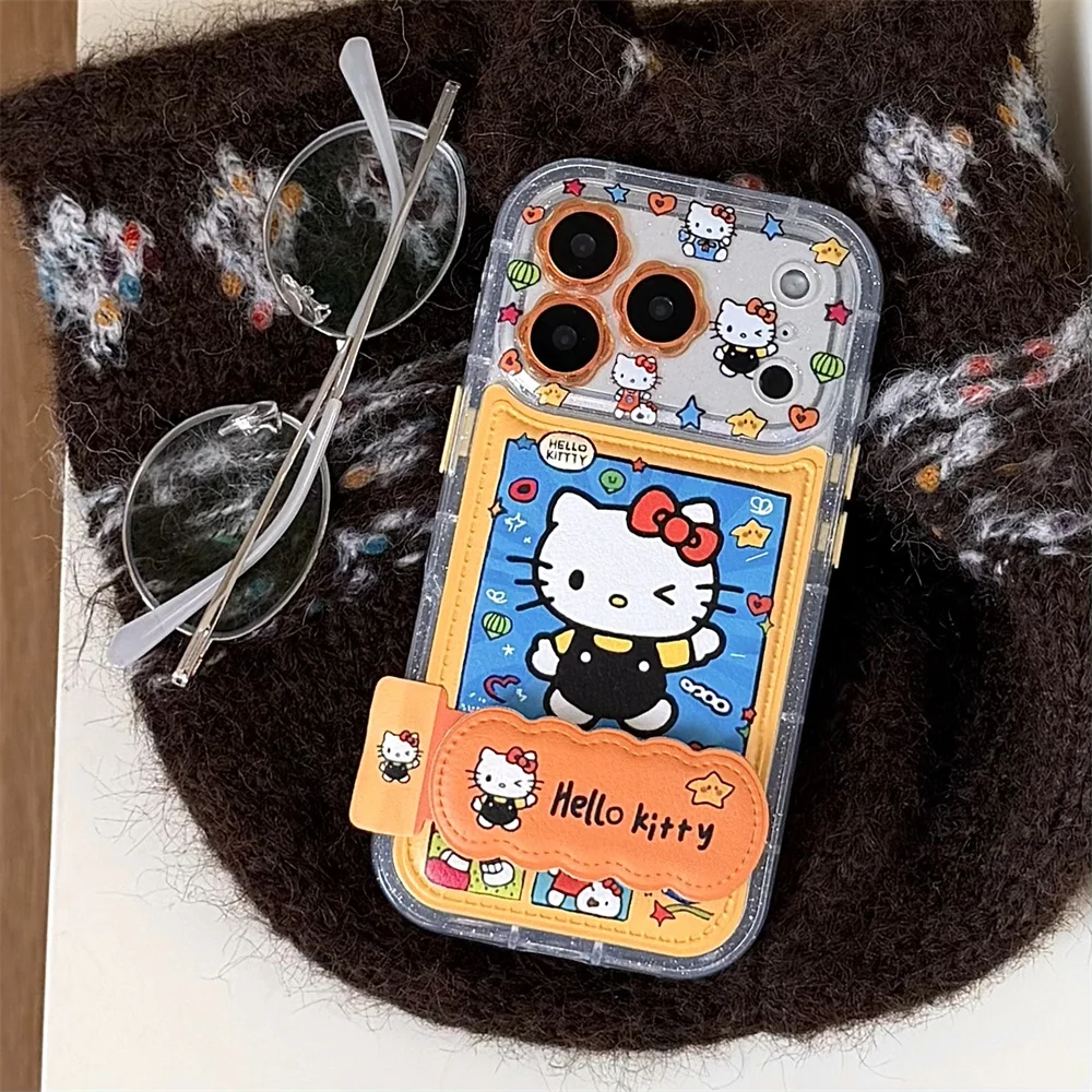 

The new HelloKitty cartoon blue framed black skirt stand is suitable for iPhone 17 Proma, 13, 14, 15, 16 Pro Max anti fall all i
