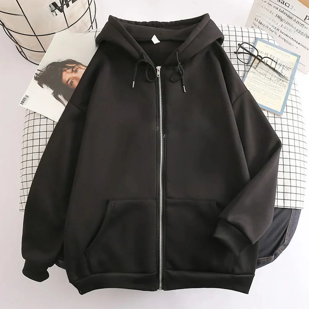 High Street Bluza męska Jednokolorowa Zapinana na zamek błyskawiczny Luźna kurtka z długim rękawem Casualowa bluza z kapturem Y2K Moda Odzież outdoorowa — zdjęcie 2