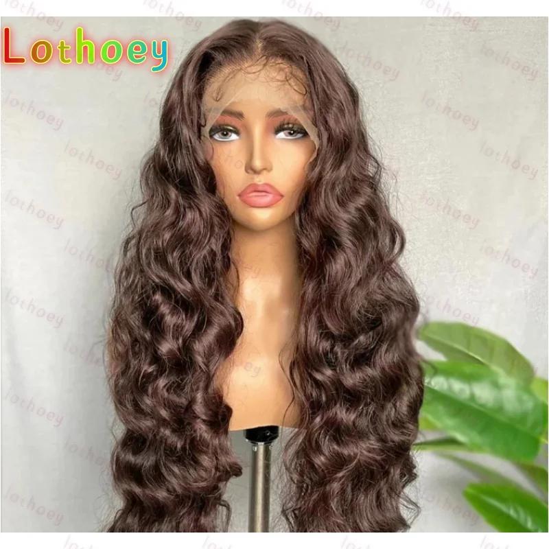Lothoey Натуральный Коричневый Глубокая Волна Шелковая Основа Еврейский Парик Человеческих Волос Детские Волосы Кружева Европейские Волосы Бесклеевые Предварительно Собранные Ежедневно