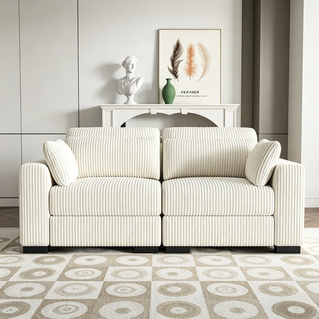 Canapé deux places, canapé modulaire avec dossier, canapés de salon avec accoudoirs larges, Ensemble de canapés, diverses combinaisons,Velours côtelé, beige/gris