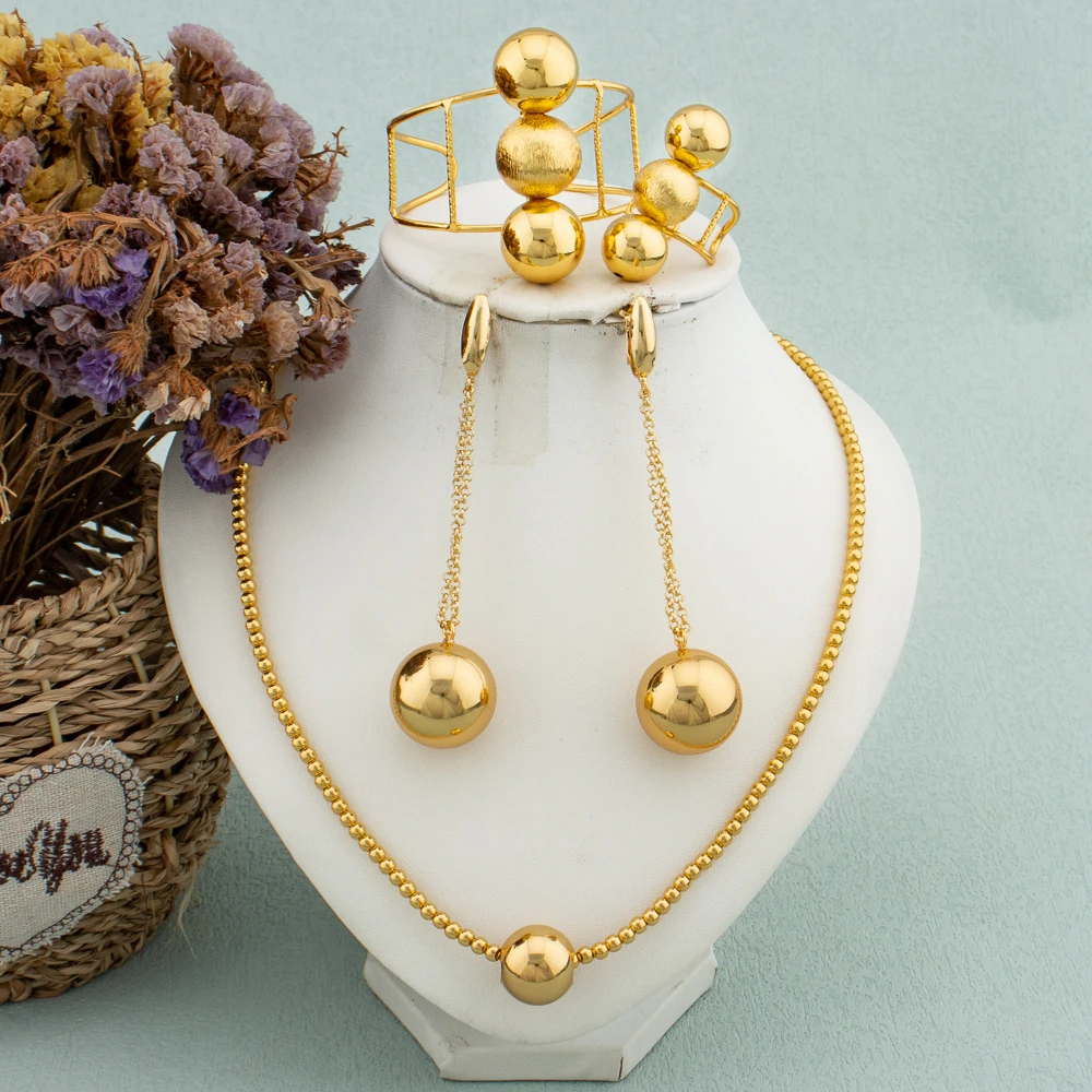 Afrikanische Mode 18K vergoldet Schmuck Set große Perlen Ohrringe Kette Halskette Dubai Luxus Ohrstecker neue Mode Party Geschenk – Detail 6