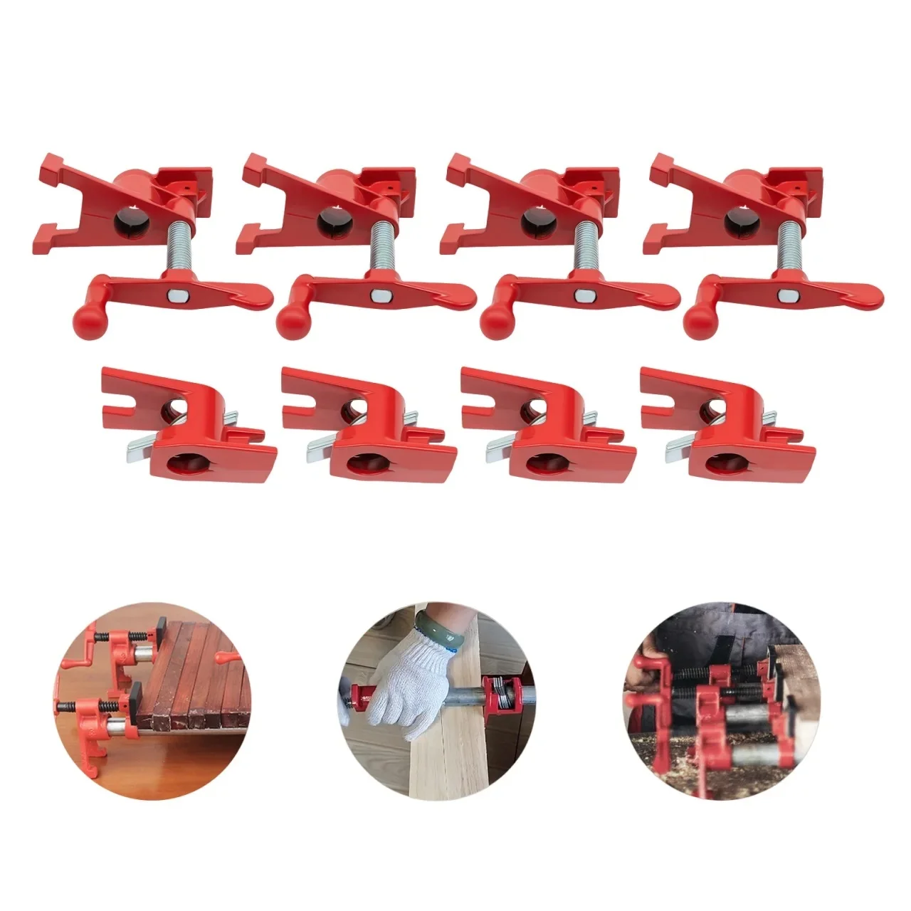 4-pack 3/4" houtlijmende pijpklemset Heavy Duty PRO gietijzeren snelsluitingstangklemmenkit met brede basis voor houtbewerking - afbeelding 2