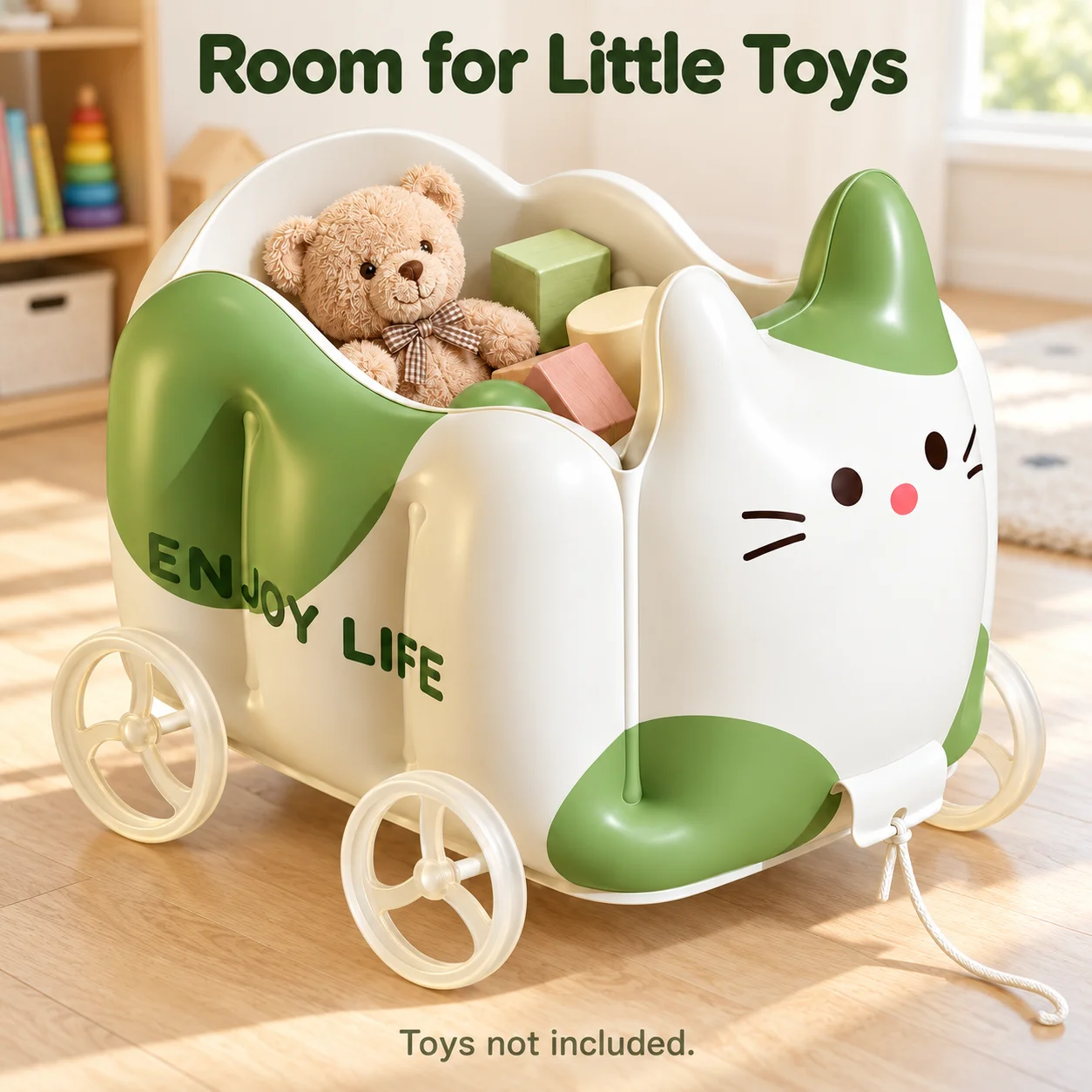 1PC Kids Pull Along Toy Cart with Wheels Cute Animal Storage Wagon Rolling Toy Organizer for Toddler Playroom