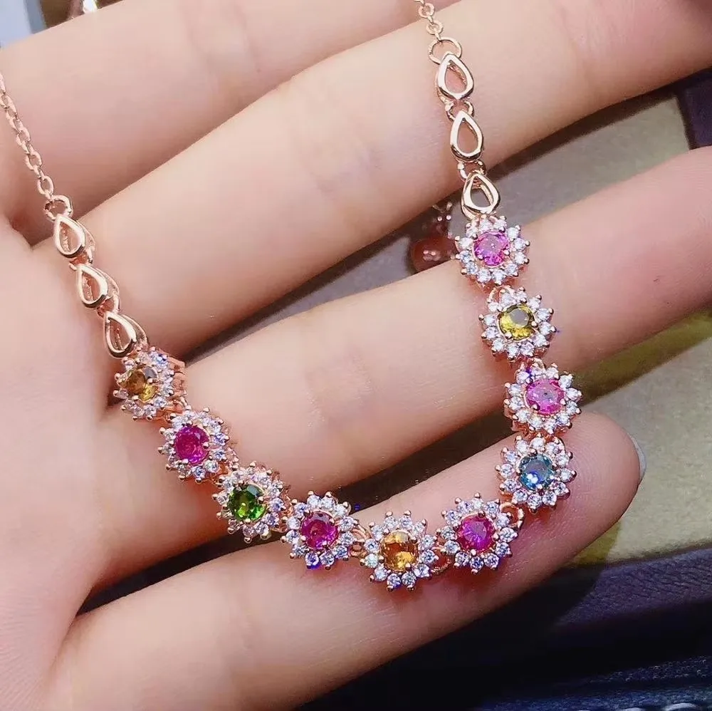 

KJJEAXCMY Fine Jewelry Natural Tourmaline 925 Sterling Silver New Women Hand Bracelet Girlfriend Party Birthday Christmas Gift