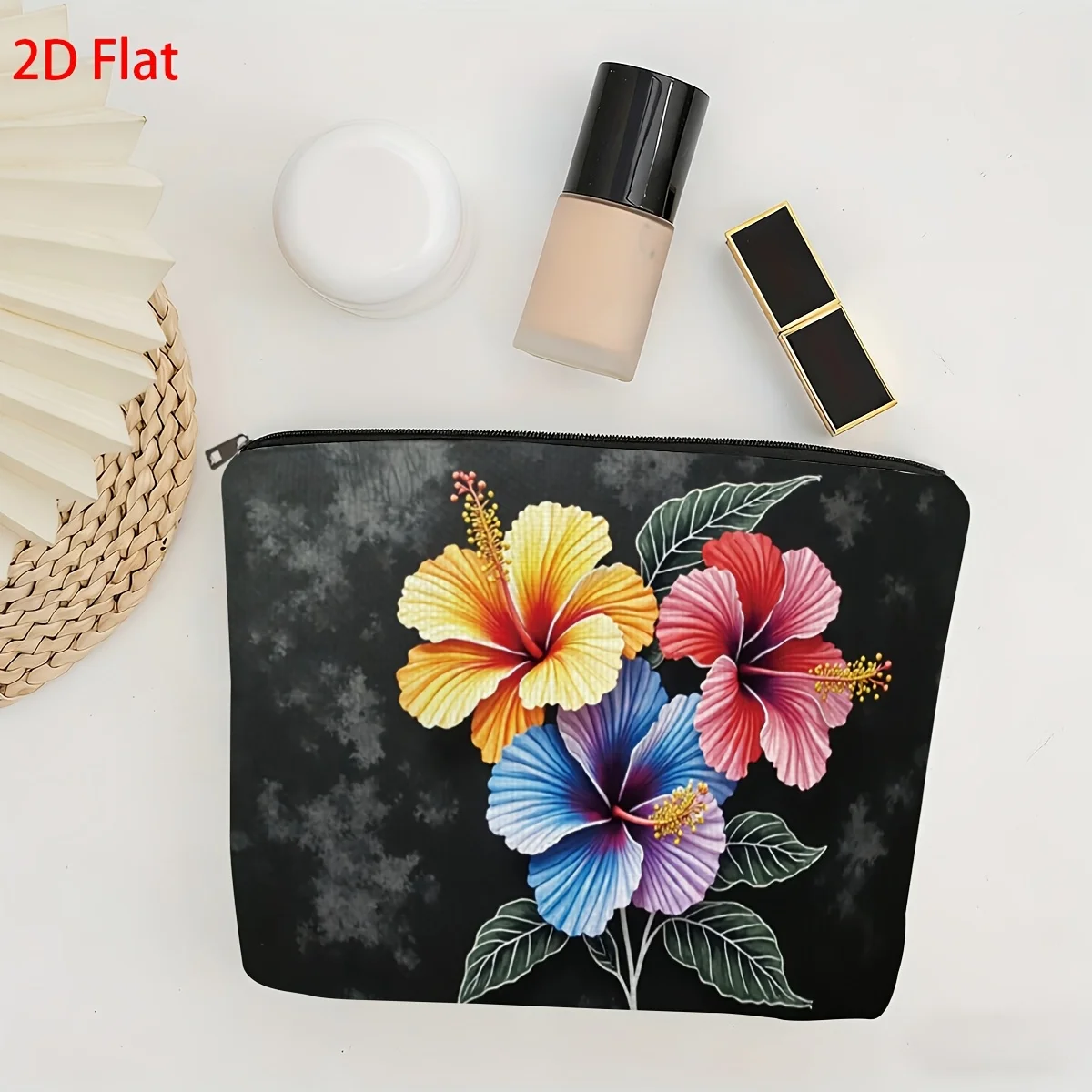 1Pc, Colorful and Vibrant Floral Black Retro Design Multifunctional Travel Makeup Bag, Snack Storage Bag, Stationery Storage Bag, Fashionable Toiletry Bag, Canvas Double-Sided Printed Zipper Pouch view 5