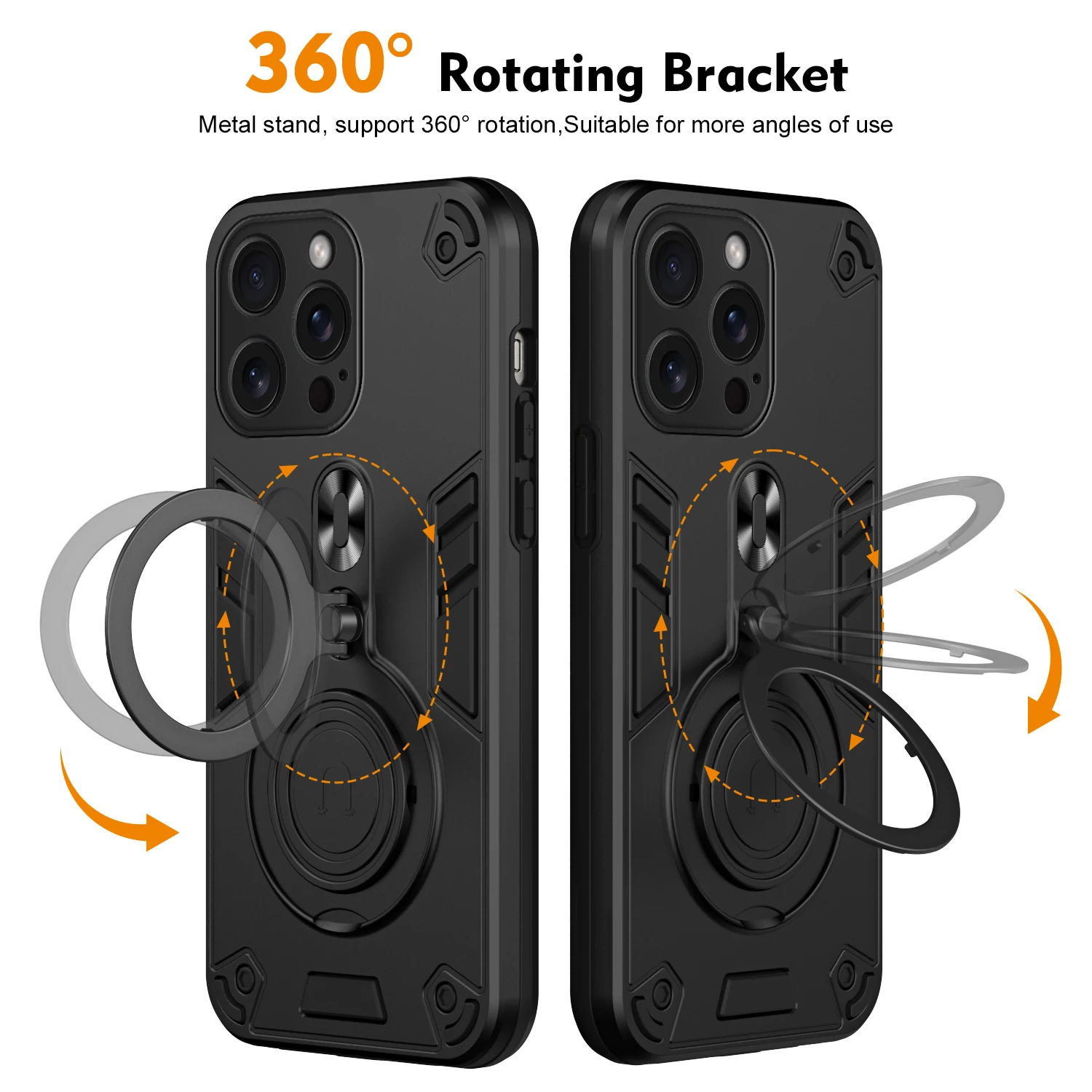 

360° Rotating Ring Smartphone Case for iPhone 16 15 14 13 Pro Max Plus Cool Wireless Charging Magnetic Charging Phone Case