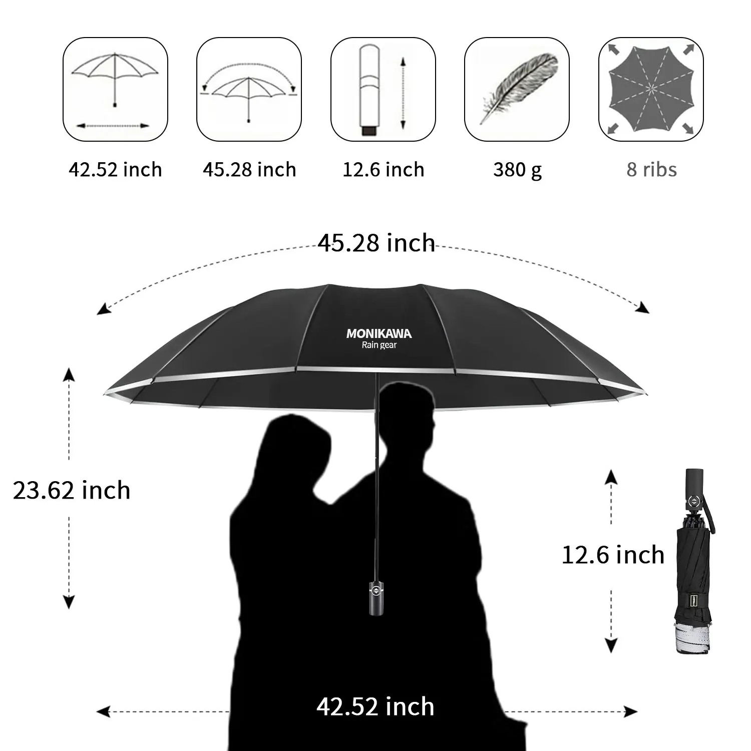 Kompakter, umklappbarer Regenschirm, winddichter Reiseschirm für Autos, studentenspezifischer Regenschirm, Pendler-Regenschirm, leichter Regenschirm, Geschenk-Regenschirm, praktisches Urlaubsgeschenk – Detail 9