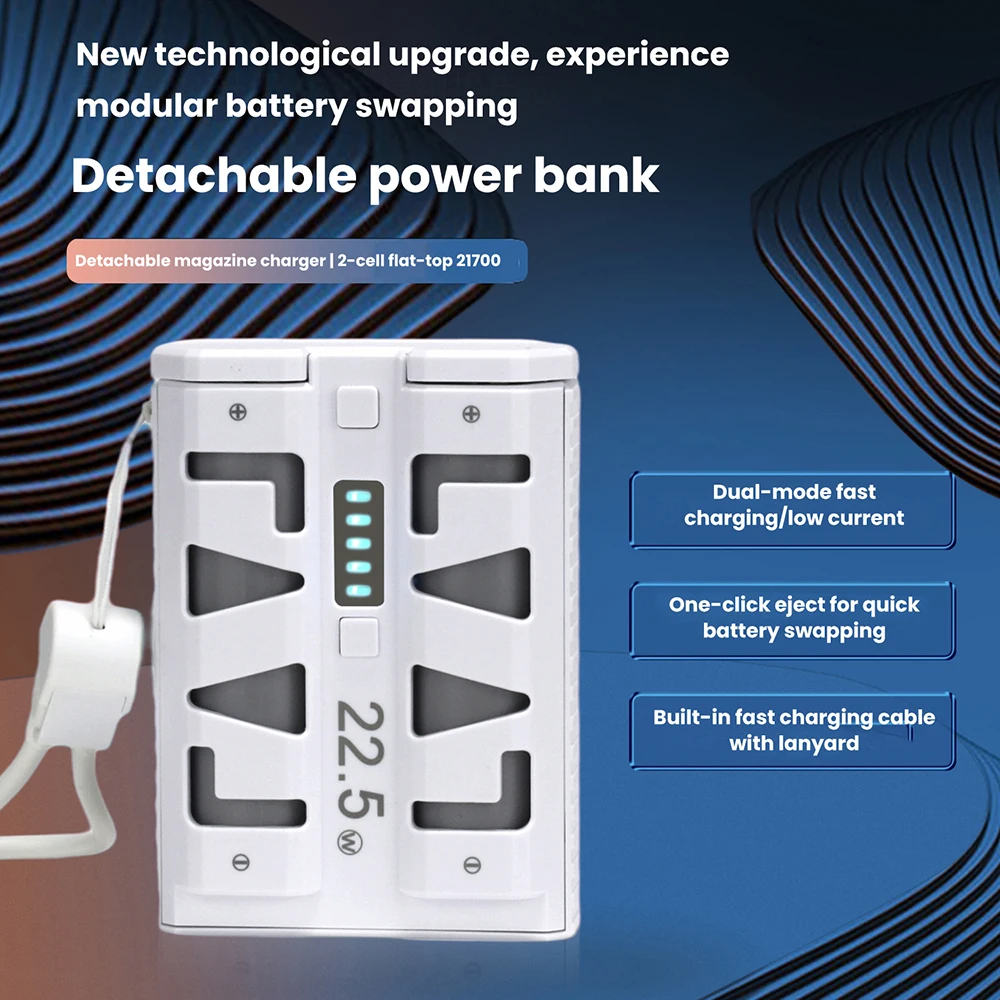 22,5W Schnellladungs-Powerbank-Gehäuse, 2×21700 DIY-Batteriefach, Dual-Mode-Powerbank-Gehäuse mit Unterstützung für Niedrigstrom-Ladung