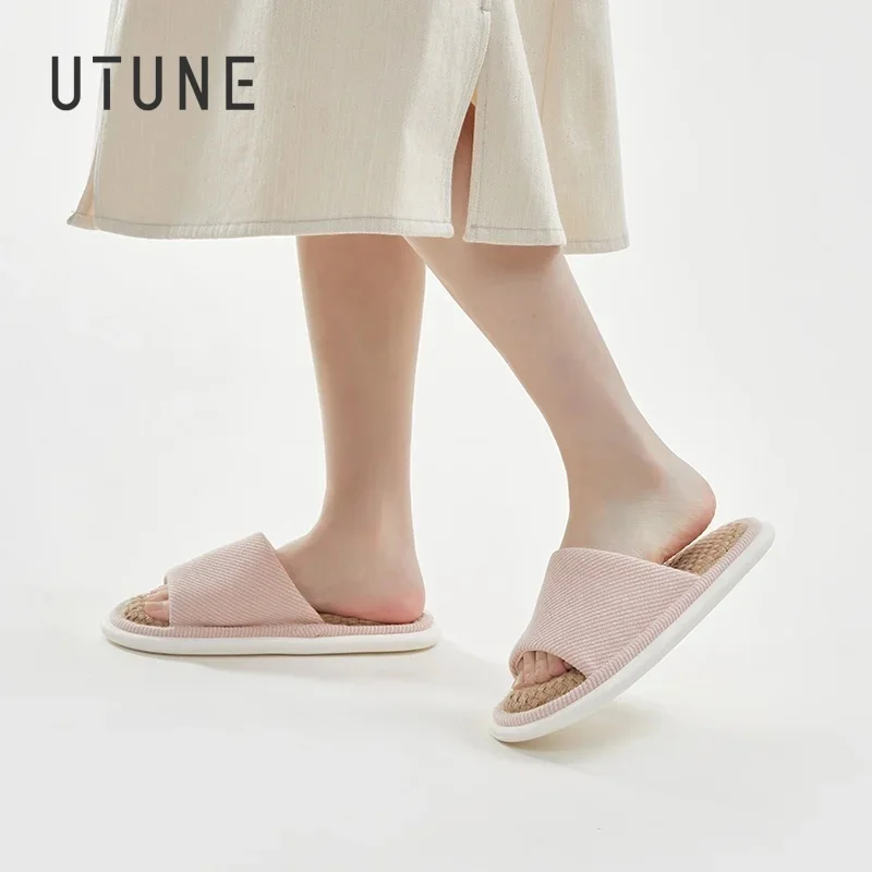 

UTUNE тапочки из пеньки, шлепанцы для мужчин и женщин, сандалии из натурального льна, резиновая летняя обувь Paltfrom EVA, мягкая дышащая обувь с перекрестной шнуровкой