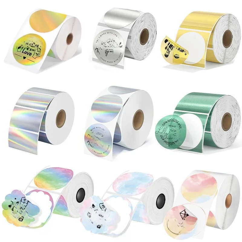 NAKLEJKA 241BT 246S D520 MUNBYN Nelko 50mm Etykieta Holograficzna Srebrna Laserowa Złota Gradientowa Kartka z Podziękowaniami Naklejka z LOGO Kodem Kreskowym Urodziny — zdjęcie produktu 7