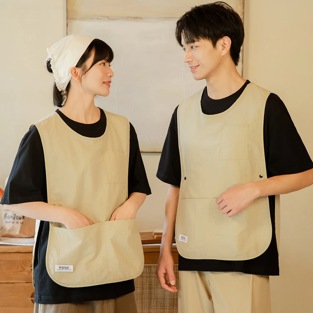 شعار مخصص سترة المئزر مقاوم للماء للجنسين العمل المئزر تنفس مع 4 جيوب سترة المئزر لزي مقهى المخابز