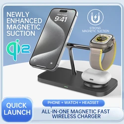 QI2 Draadloos laadstation voor Apple / Samsung 3-in-1 Oplader Stand Dock voor iPhone 12-16 AirPods Apple Watch 10 9 8 7 6 5