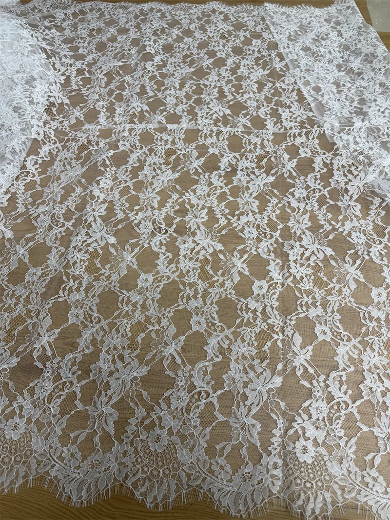 

3 метра кружевной ткани HOT Style в стиле французского шантильи, цвета экрю, с ресничным краем, для шитья своими руками, высокого качества, для фаты и платьев