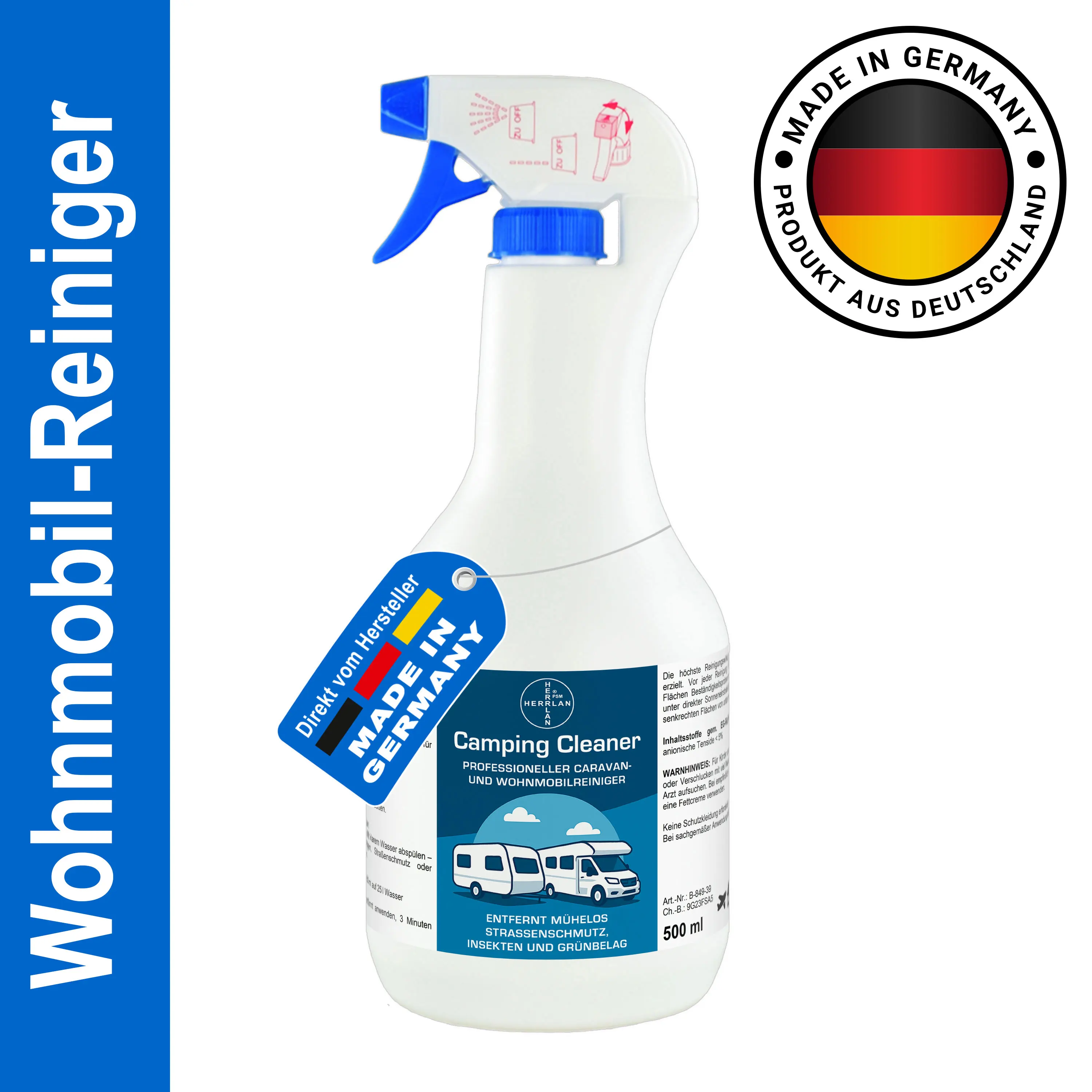 HERRLAN® Camping Cleaner – 500 ml bis 10 Liter Professioneller Caravan- und Wohnmobilreiniger – Konzentrat für Außen & Innen