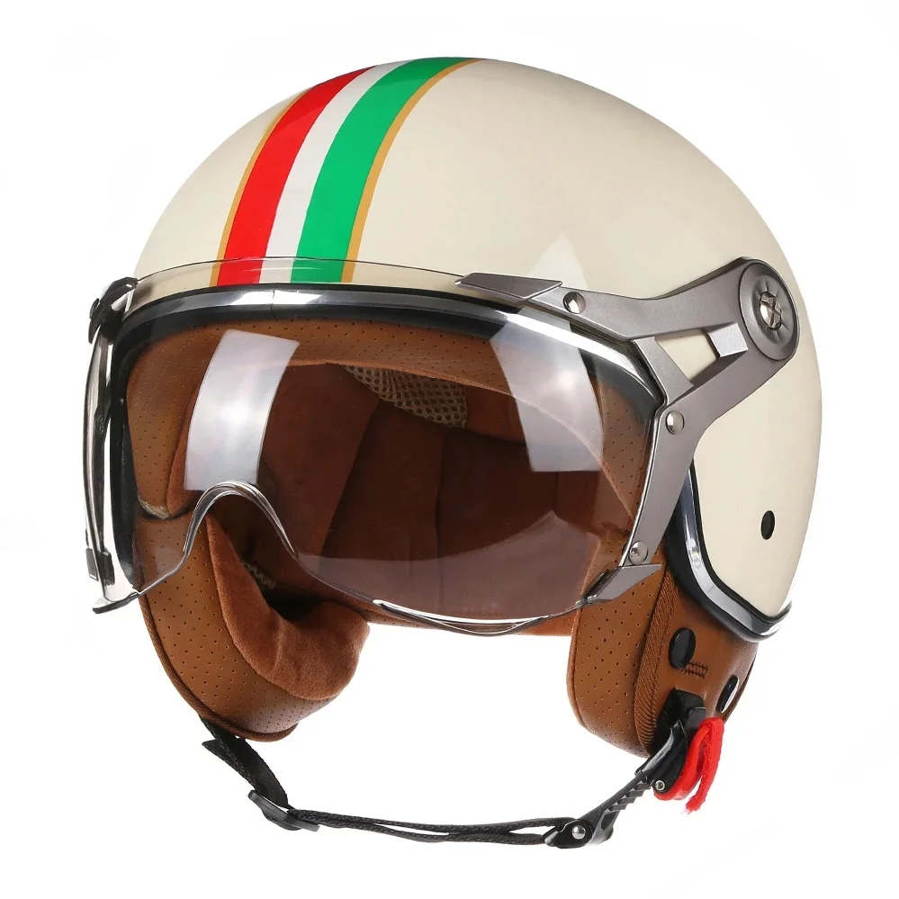AliExpress BLD New Open Face 3/4 Motorcycle Helmet Retro Motorbike Helmets Vintage Chopper Capacete De Moto Bike Scooter With For Men Women DOT