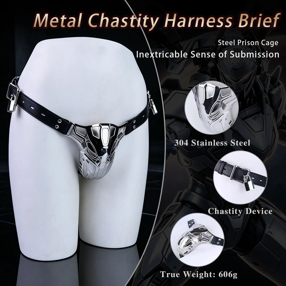 Heavy Stainless Steel Hollow Chastity Cage with Lockable Leather Belt Male Penis Restraint Cock Cage Bondage Adult Toy Fetish - view 2