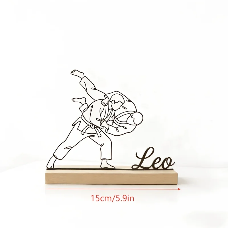 Custom Engraved Judo Martial Arts Statue Wooden Base Desktop Decor Gift for Sensei Students Dojo Ornament view 2