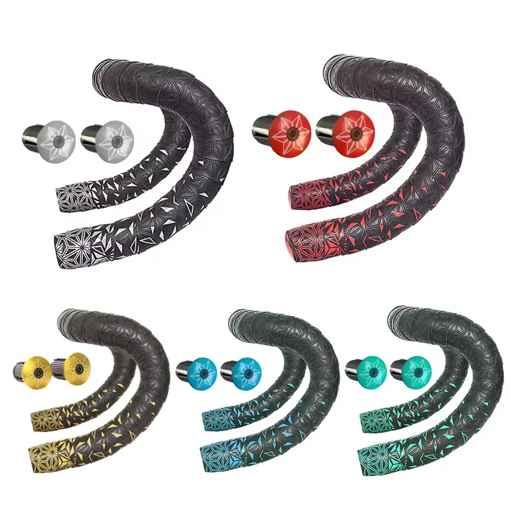 AliExpress Road Bike Bar Tape Super Sticky Kush Star Fade Bar Tape EVA/PU Bike Anti-Skid Shock Absorber Wrap Tape With 1 pair Bar Plugs