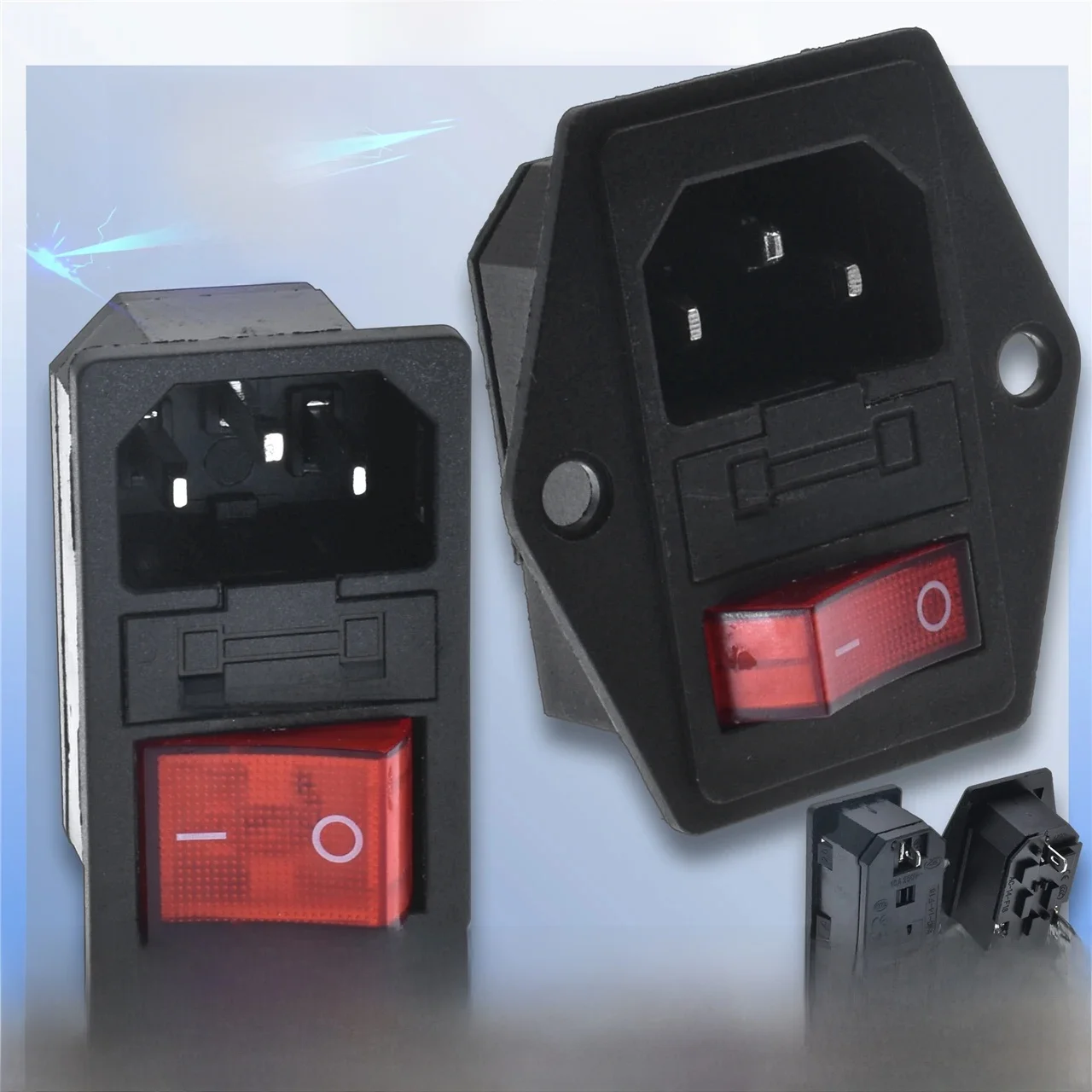 Prise électrique AC IEC320 C14, 3 broches, LED rouge, interrupteur à bascule 250V, fusible 10A, connecteur d'entrée femelle mâle, support de prise intégré