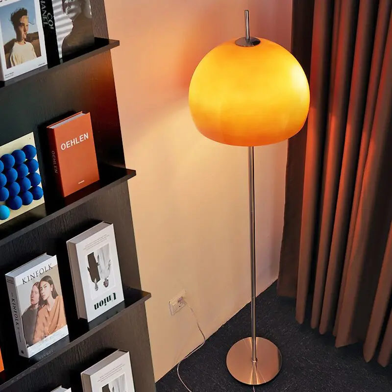 Vintage Orange Floor Lamp For Living Room Bedroom Postmodern Mushroom Led Standing Lighting Modern Glass Corner Floor Light