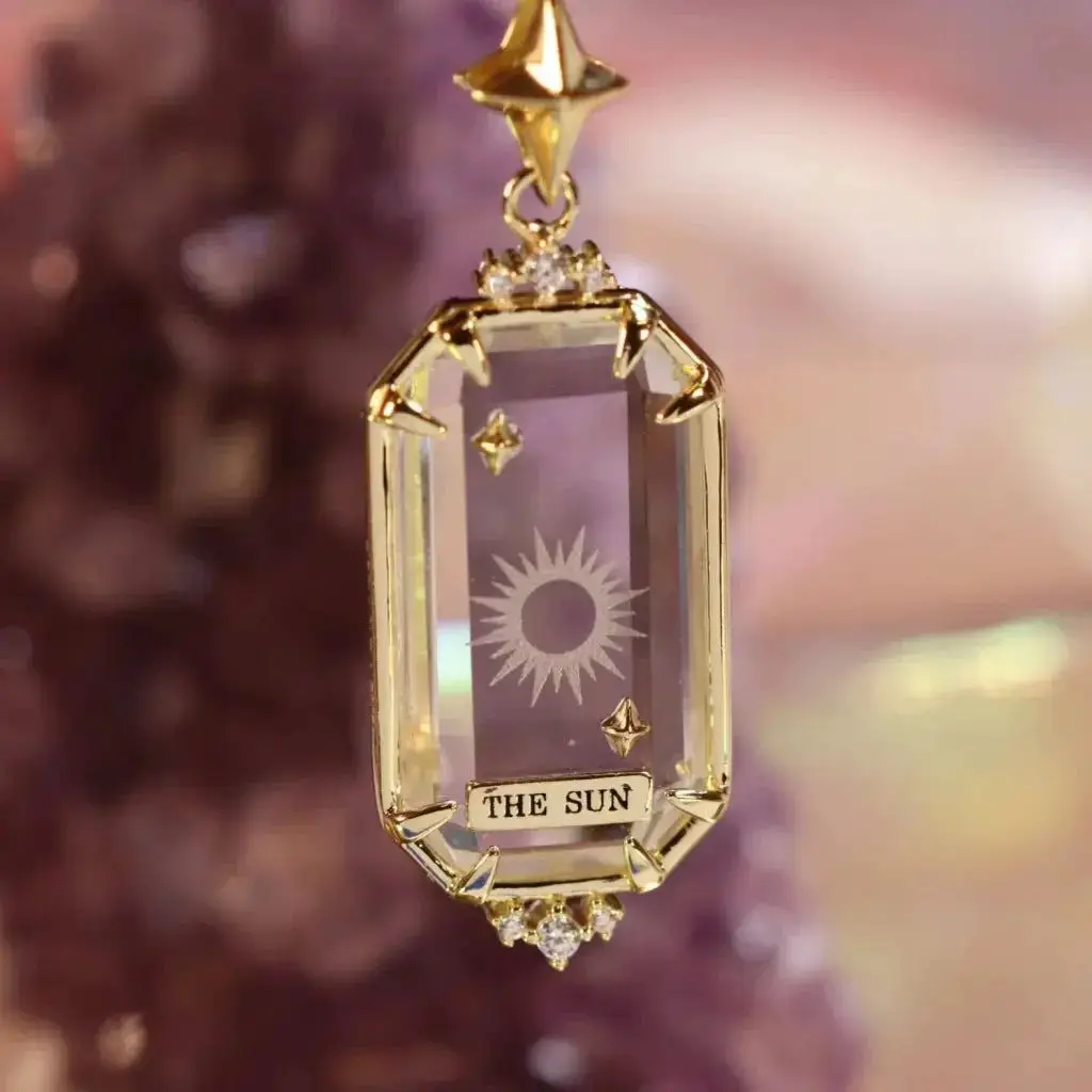 Transparent Crystal Tarot Card Pendant Necklace Star Moon Sun Clavicle Necklace Charm Jewelry Accessories Gifts