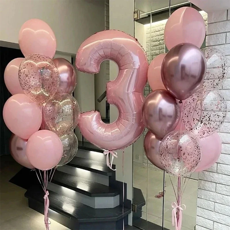 21szt Różowe 40-calowe balony foliowe z cyframi Dekoracje urodzinowe dla dzieci Dziewczynka Dziecko 1 2 3 4 5 6 7 8 9 lat Materiały eksploatacyjne — zdjęcie 2