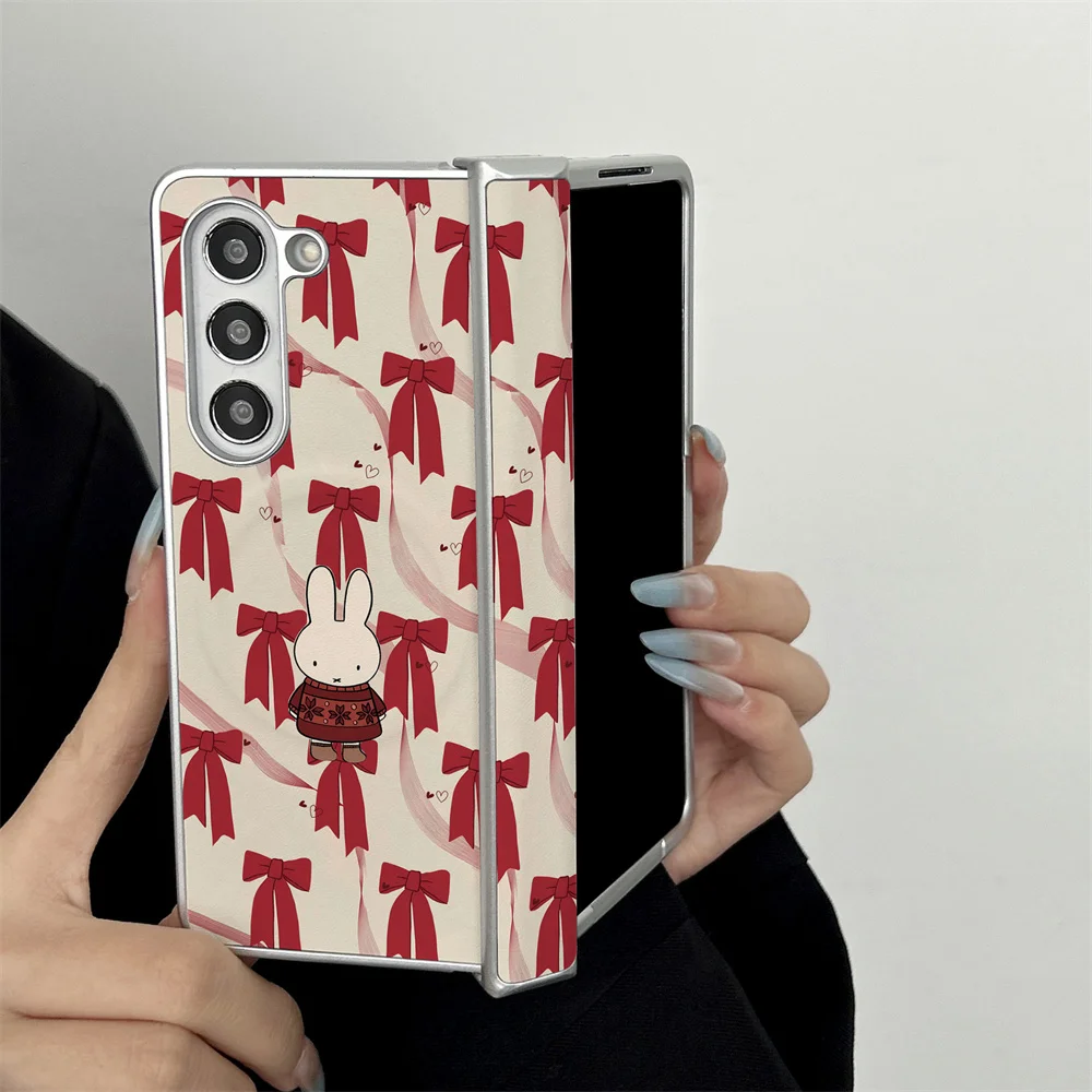 Cute Miffy Rabbit Butterfly Knot Skin Plating Suitable for Samsung Galaxy Z Fold 7/Fold 6/5/4 W26 with Magnetic Full Edge Wrappi