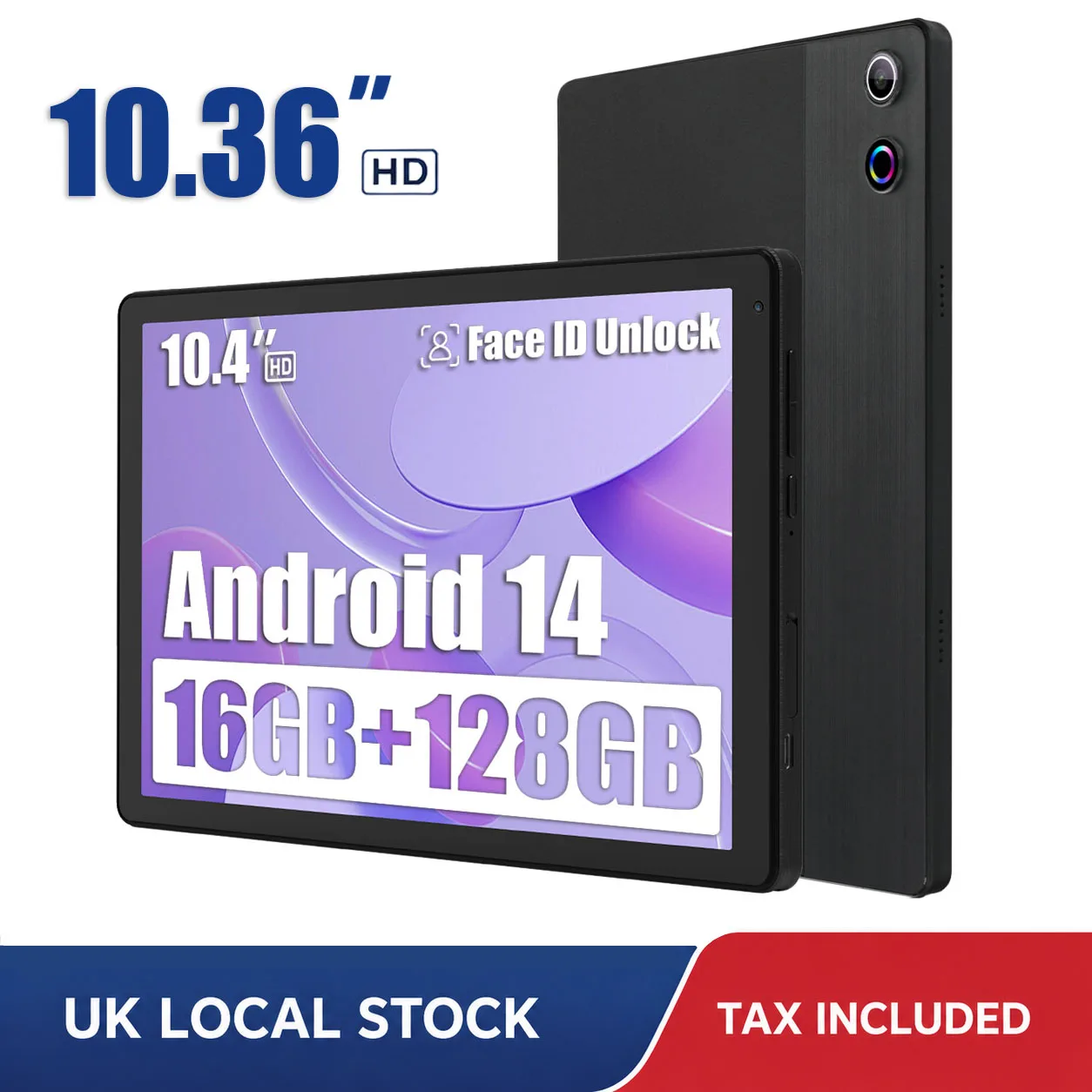 URAO 10.36 Inch Octa-Core Tablet Android 14,16GB RAM 128GB ROM 1280*800 HD LCD Tablet PC Dual Camera TF Card Expand 1TB 5000mAh WIFI Learning Entertainment Tablet