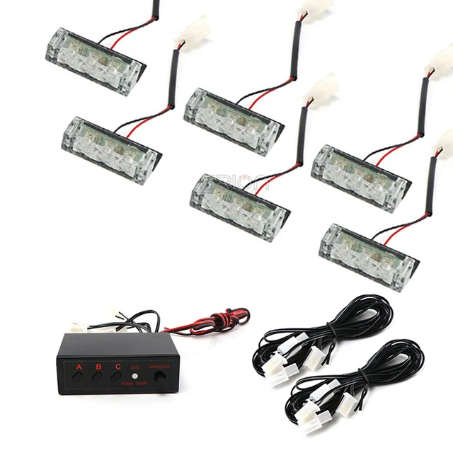 EIRUIYO 12V Auto Grille Strobe Licht Kopf 4x3 LED Mini-Blitz lampe Tagfahrlicht Polizei Notfall Warnung blinkende Signal Lichter 6x3 LED 6