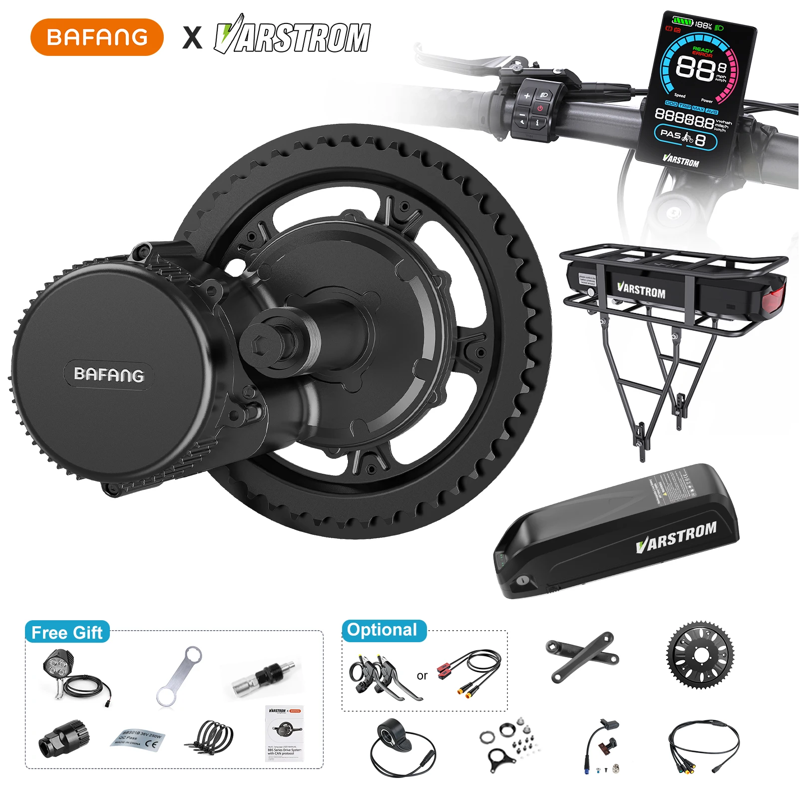 Bafang Ebike Mittelmotor Mid Drive 36V 500W 350W 250W BBS01B BBS02B E-Bike Umbau Kits Conversion CAN BUS System mit Hailong 36V 13Ah 20AH 24AH Lithium-Ionen-Akku und LCD LED Display