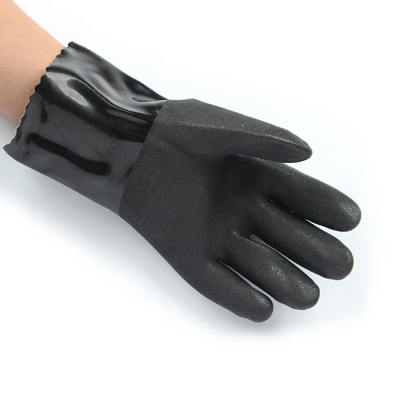 XYEHS 5 Pairs 28cm-30cm Full Black PVC Coating Chemical Resistant Safety Work Gloves Anti-Slip Palm Oil & Water Resistant