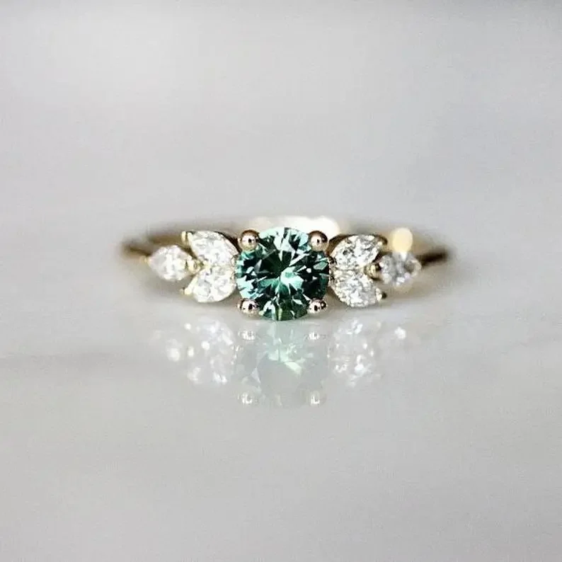 Moda biały i zielony kryształ cyrkon pierścienie dla kobiet Party pierścień prezenty na walentynki biżuteria — zdjęcie 2