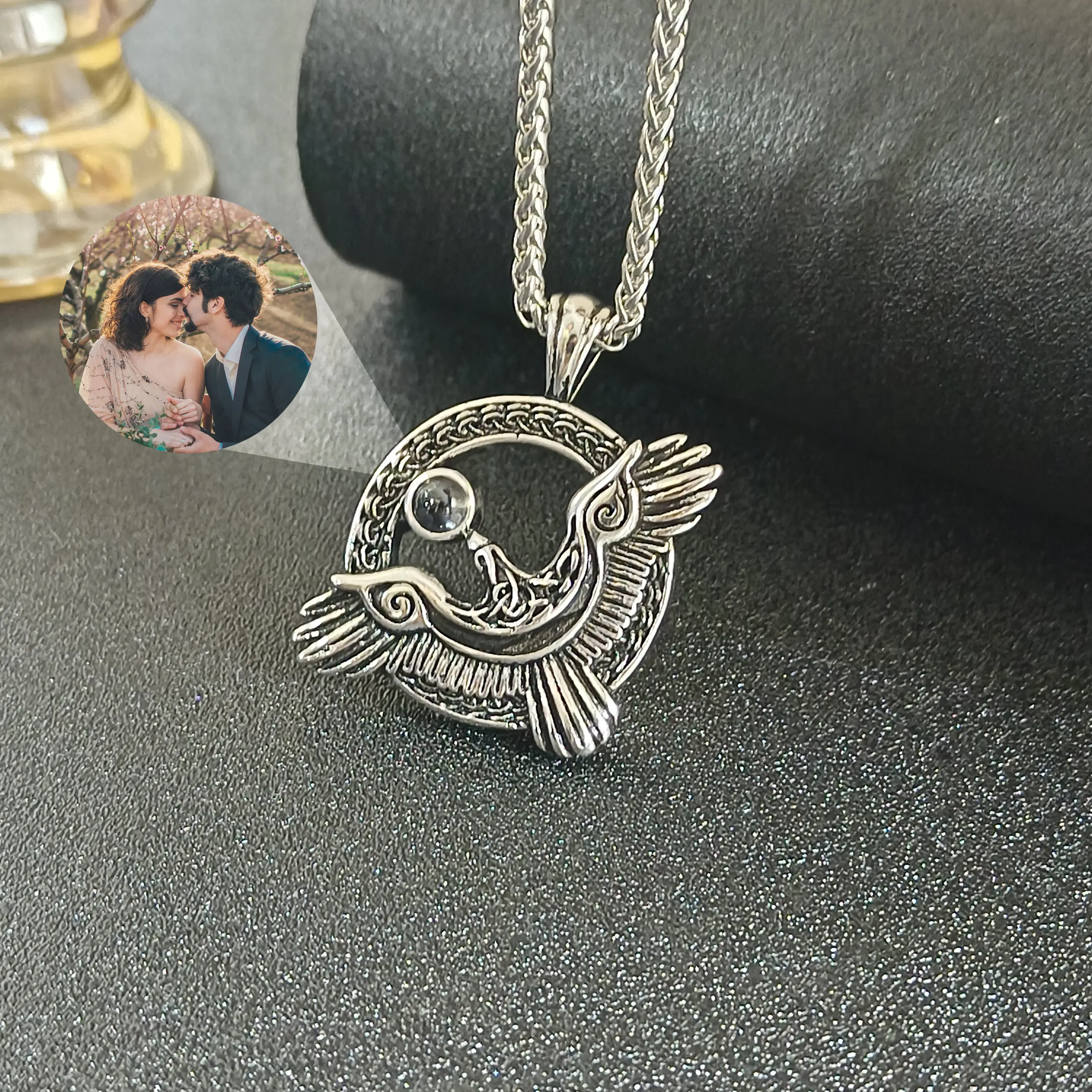 Custom Vintage Photo Projection Necklace Personalized Men’s Stainless Steel Pendant Father’s Day Gift for Boyfriend Husband