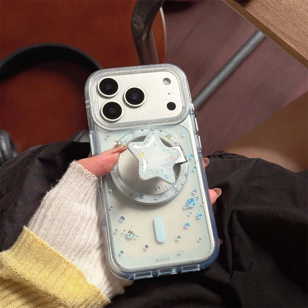 وسادة هوائية بحافة مستديرة مذهبة مغناطيسية جديدة ملونة على شكل كوكب مع دعامة مغناطيسية، مناسبة لهاتف iPhone 17/13/14/15/16 Pro Max Anti #5