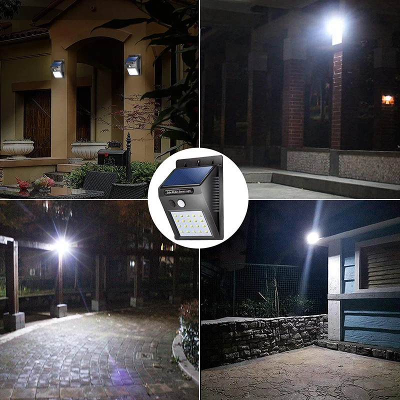 Solar Luminaire With Automatic Presence Sensor 20LED Outdoor Efficient Lighting Garden Entrance Garage Safety