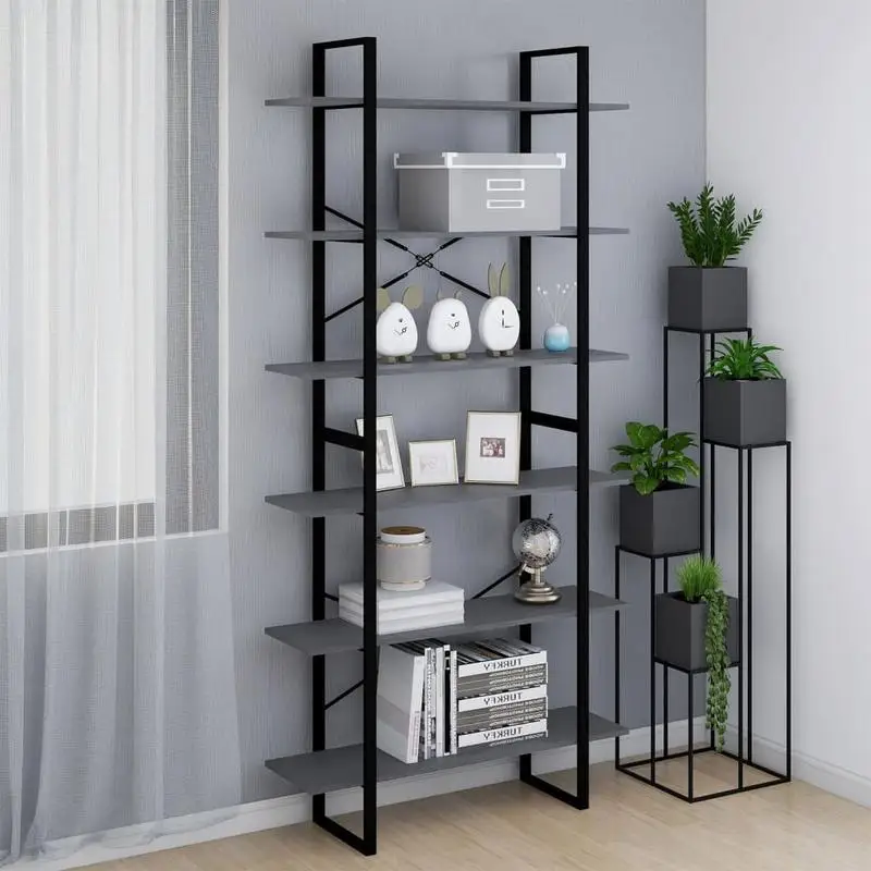 VidaXL Armoire haute 100x30x210 cm en bois de pin massif - 6 étagères, style industriel, gris