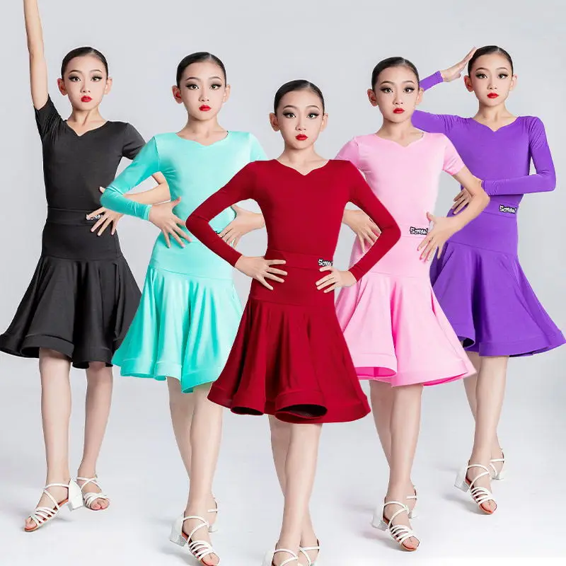 

Children's Latin Dance Costume for Professional Competition; Girls' Large Swing Dress; New Children's Latin Training Performance