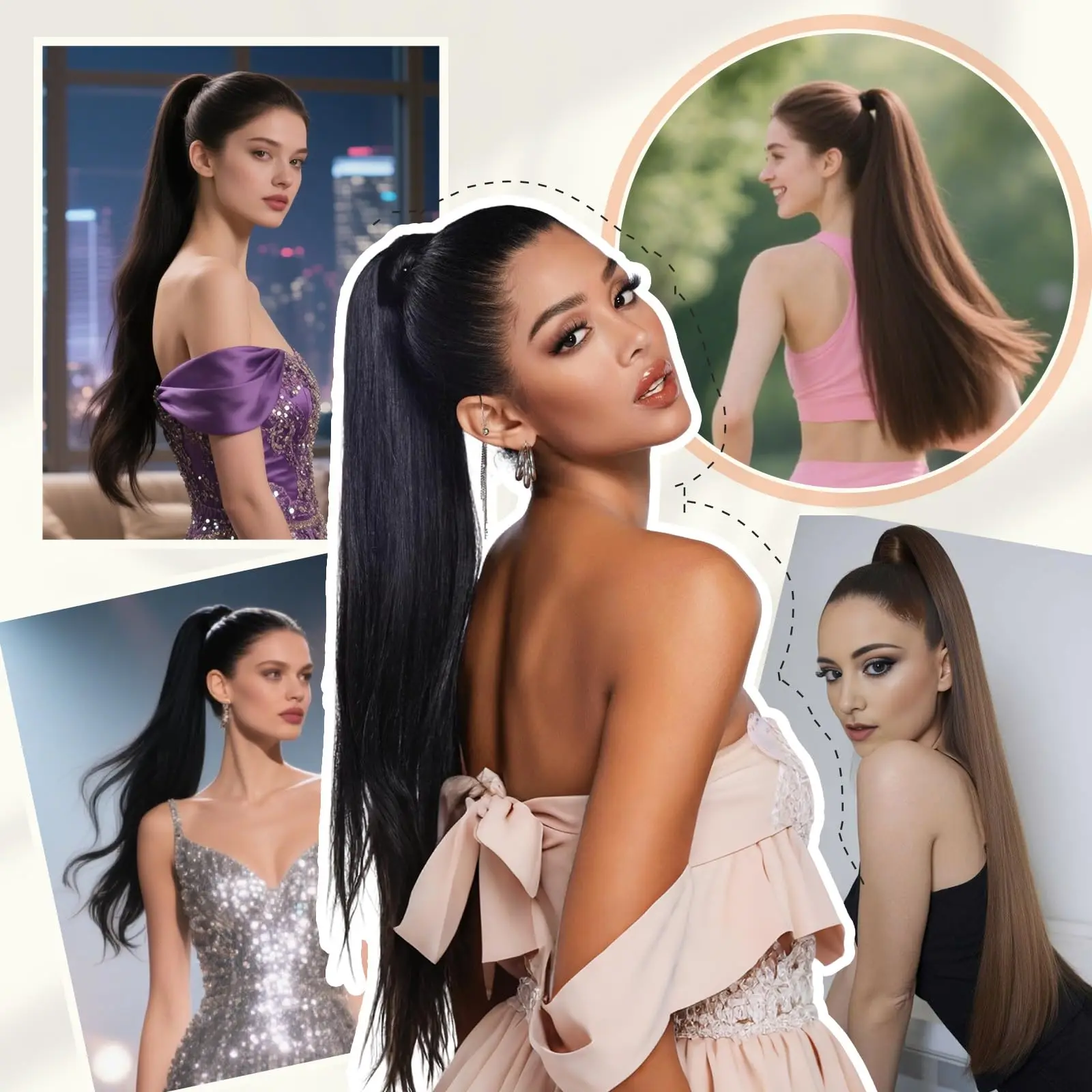 스트레이트 드로스트링 포니테일 익스텐션 브라질리언 버진 인모 익스텐션 인모 포니테일 # 1B 내추럴 블랙 컬러