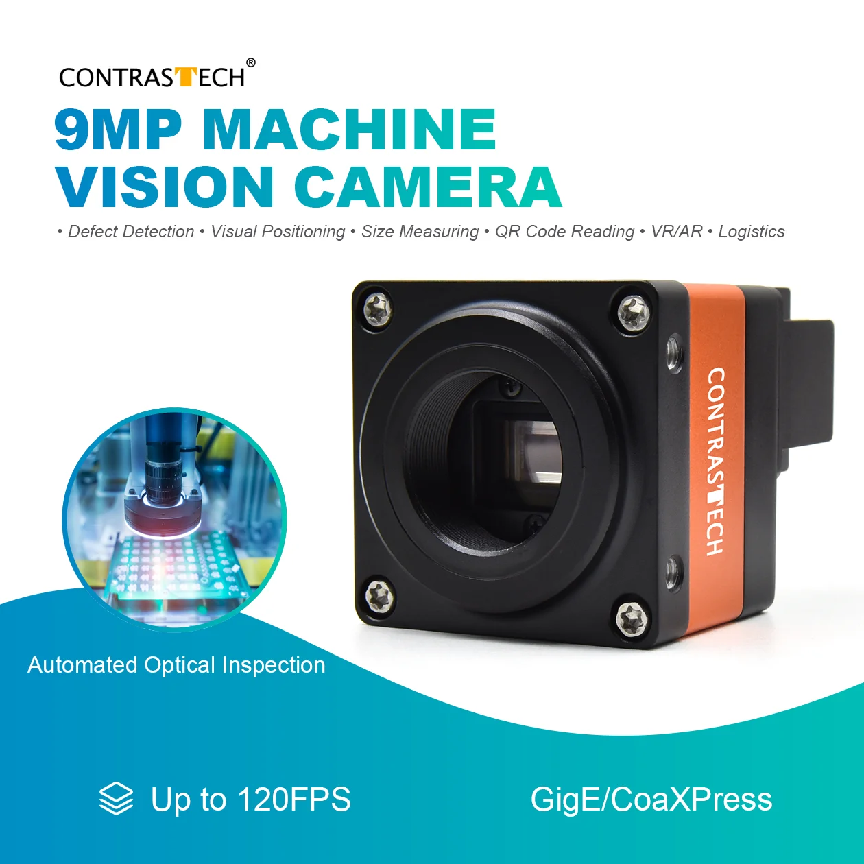 

High Resolution 9MP 120fps Global Shutter 2/3" CXP-6 GMAX2509 Machine Vision Camera for Scratches Inspection Contrastech