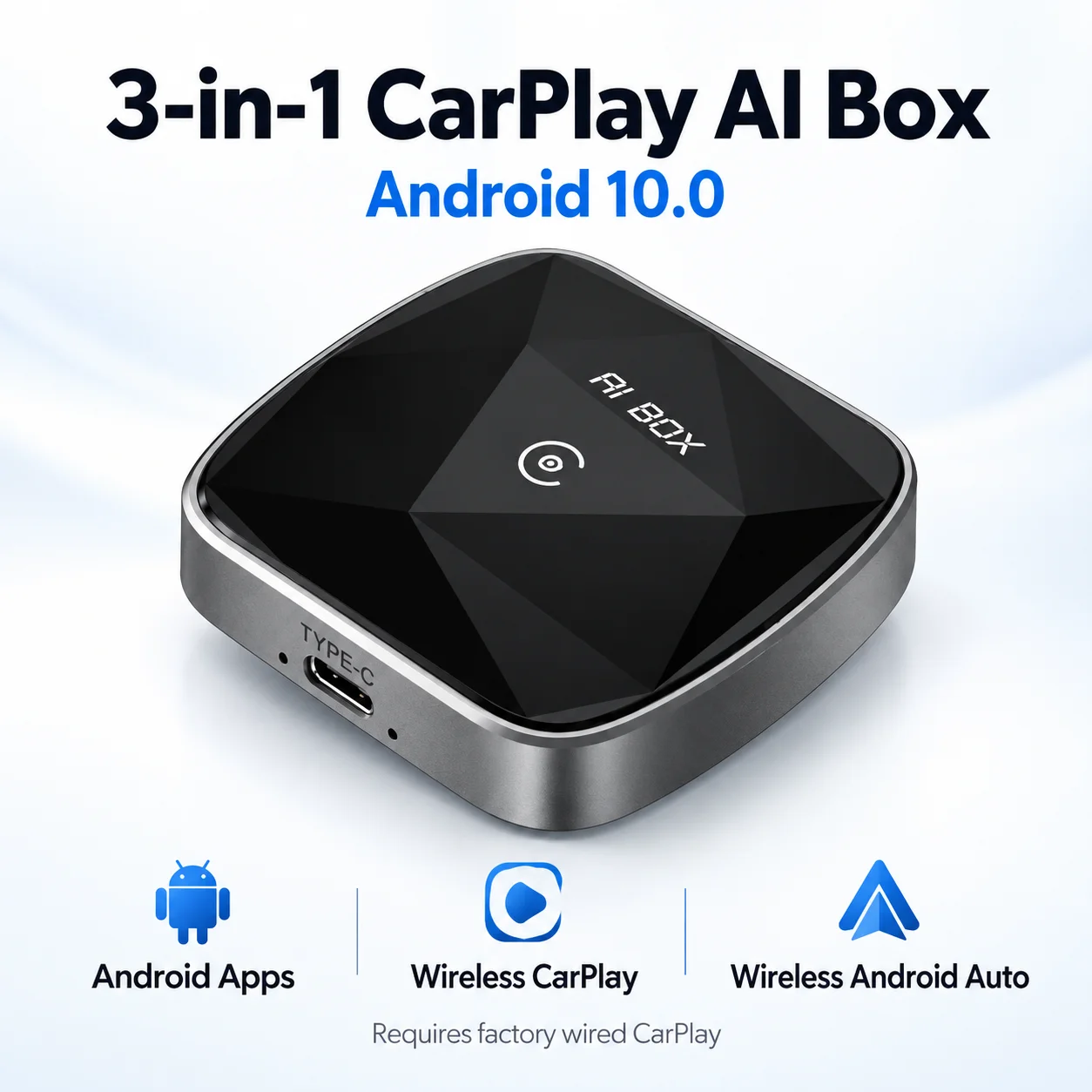 NEW Android10 3in1 CarPlay Ai Box Wireless Android Auto USB-C Adapter 2G 16G For Youtube Netflix Auto Connect Smooth Performance